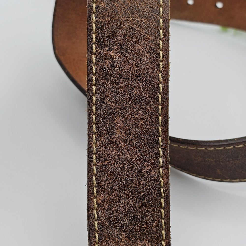 Vintage Brown‎ Leather Belt Men's Majestic Eagle with Flag Buckle Inlay Men's - Picture 4 of 7